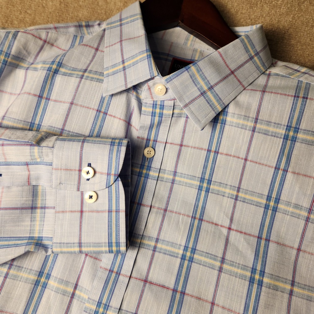 UNTUCKit Mens Blue Plaid Long Sleeve Button Down Shirt Size XL